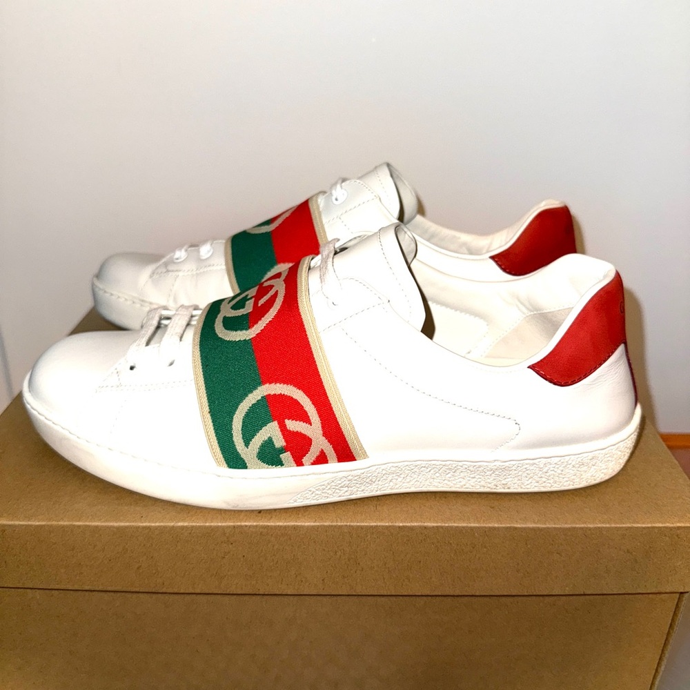 Gucci White Sneakers with Red and Green Stripes - Picture 4 of 5